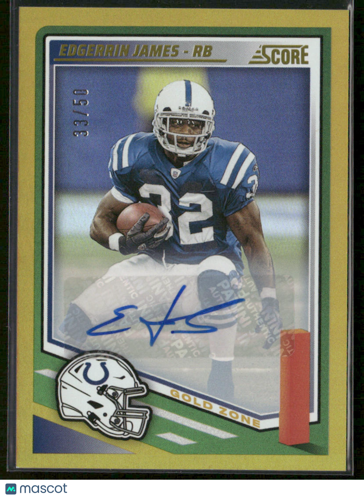 2025 Panini Score Edgerrin James #68 Gold Zone Auto 33/50