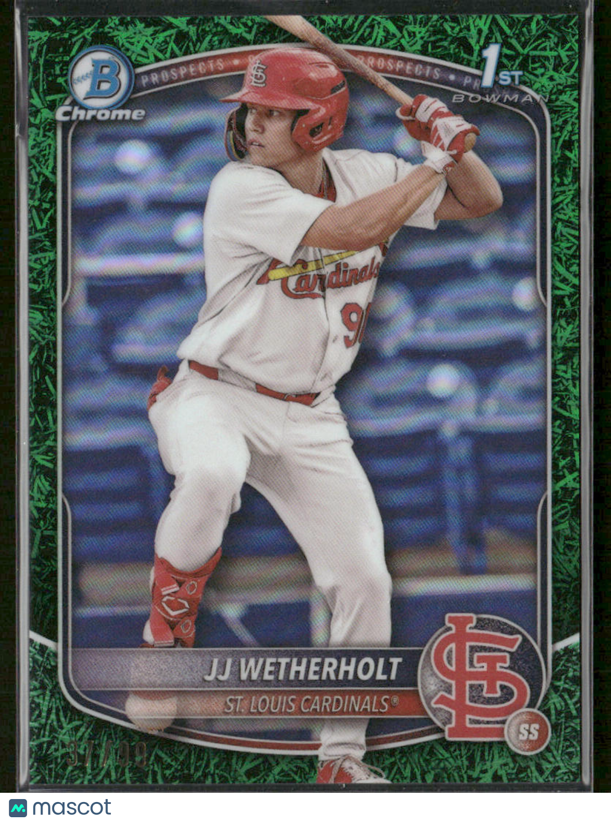2025 Bowman JJ Wetherholt #BCP-22 Green Grass Refractor 1st Bowman Chrome 37/99