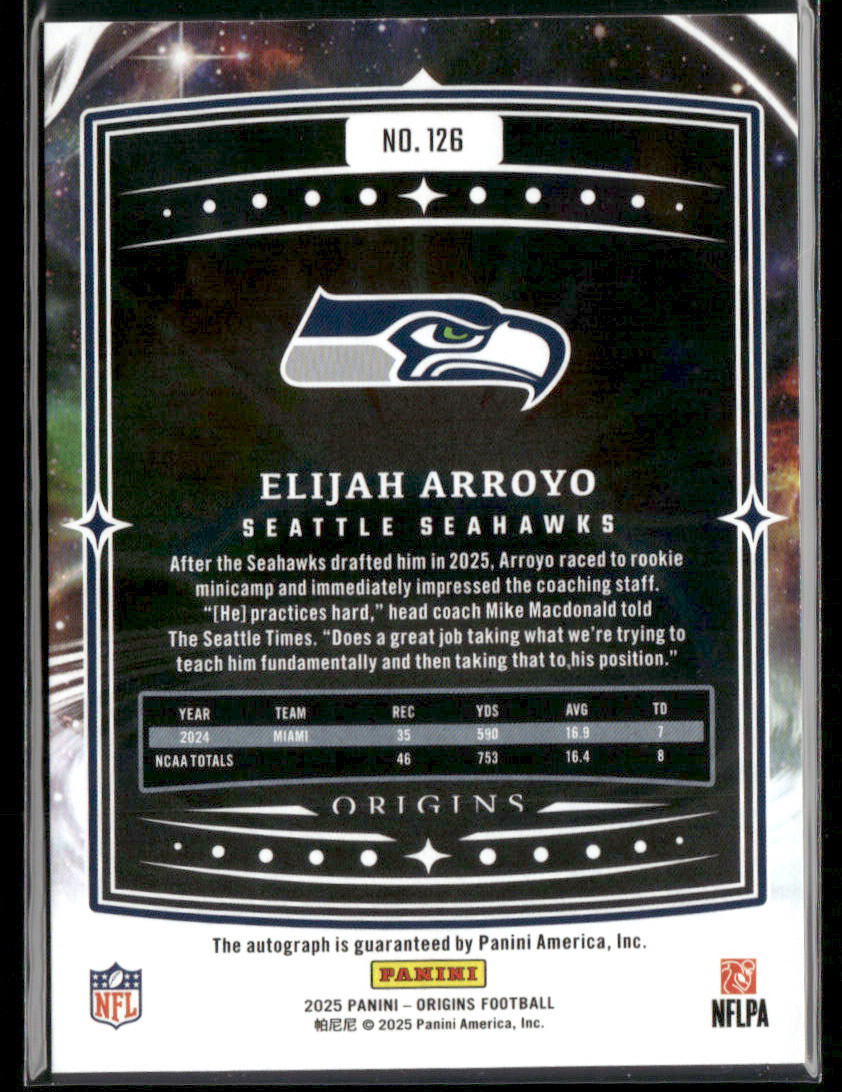 2025 Panini Origins Elijah Arroyo #126 RC Rookie Signatures Auto RC 74/99
