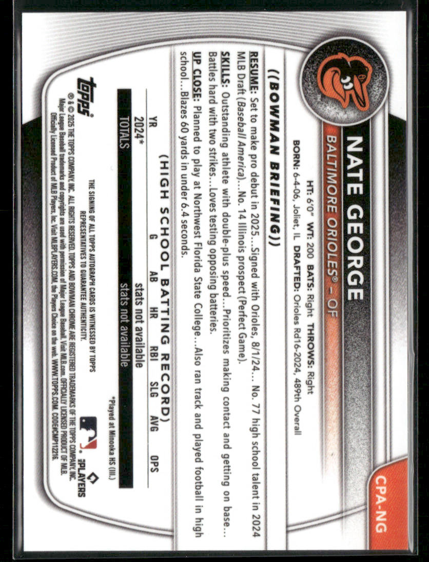 2025 Bowman Chrome Nate George #CPA-NG 1st Bowman Auto