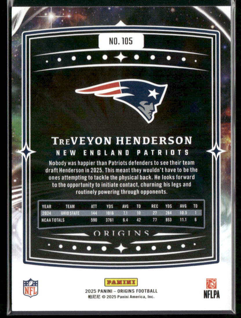 2025 Panini Origins Treveyon Henderson #105 Turquoise 47/50 RC Rookie