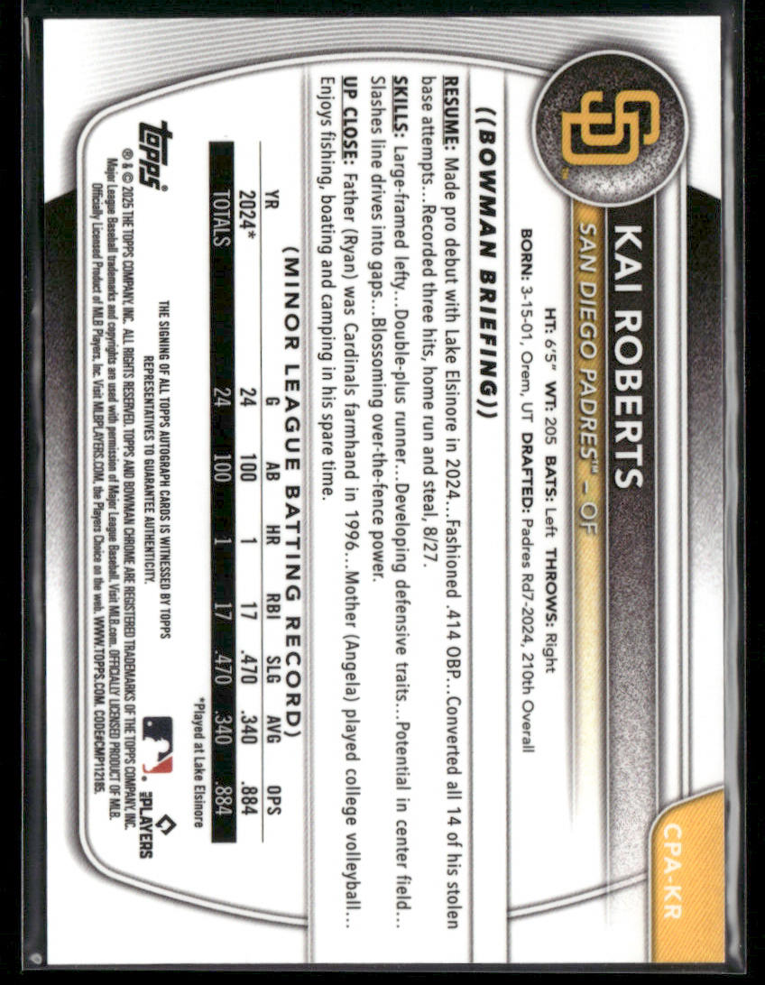 2025 Bowman Chrome Kai Roberts #CP-KAR 1st Bowman Auto (BT)