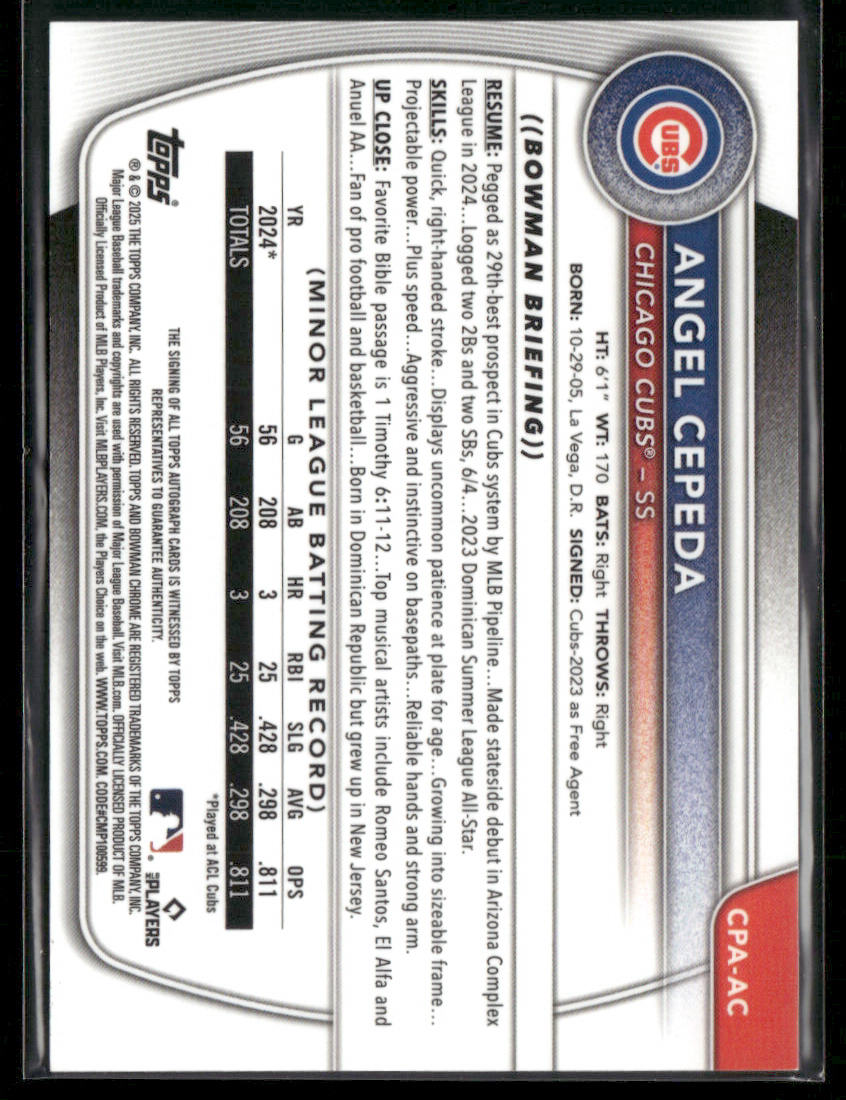 2025 Bowman Chrome Angel Cepeda #CPA-AC 1st Bowman Auto 150/299 (BT)
