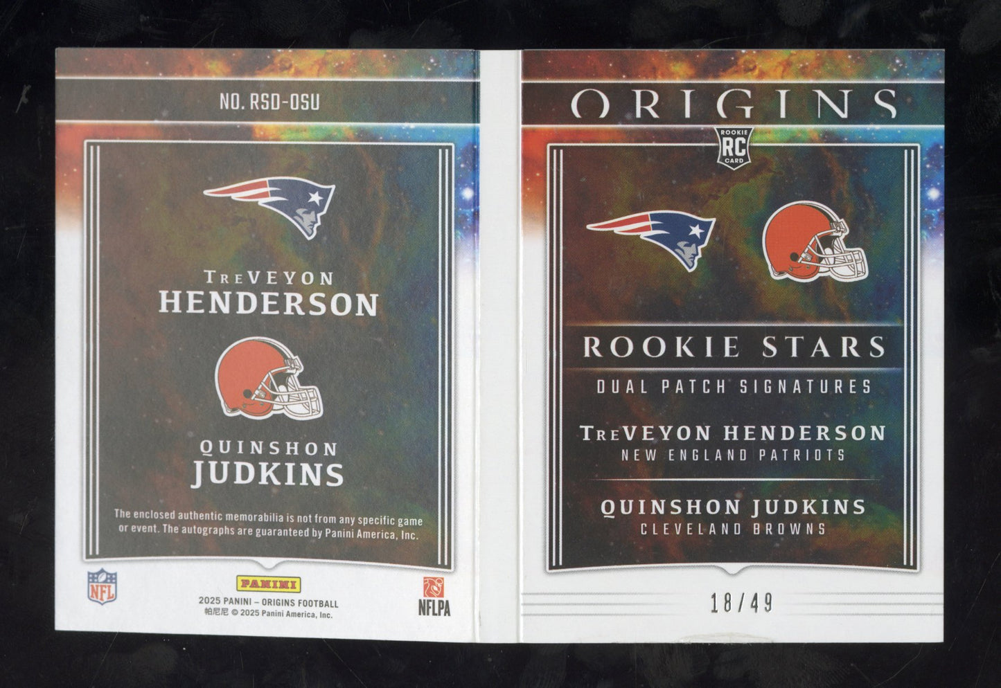 2025 Panini Origins Henderson/Judkins Rookie Dual Patch Auto Booklet /49 *READ*