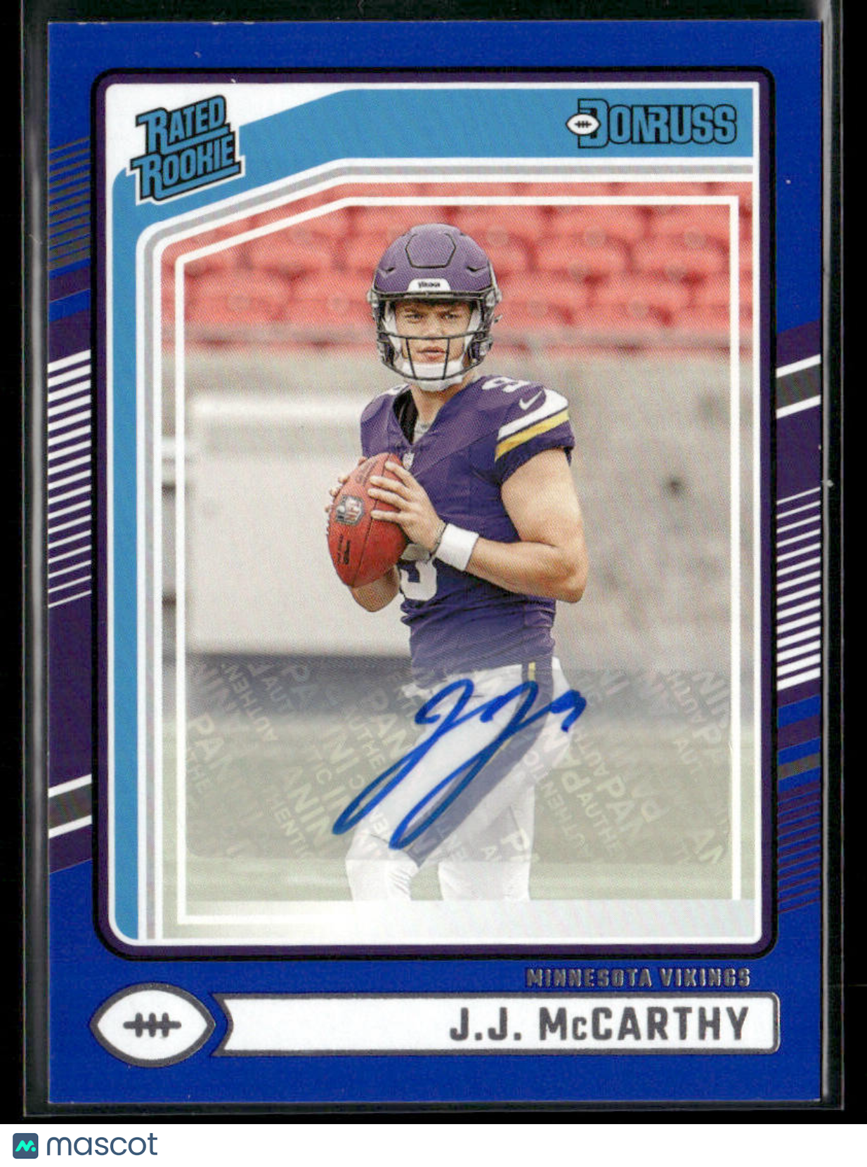 2024 Panini Donruss J.J. McCarthy #303 Blue Rated Rookie Auto