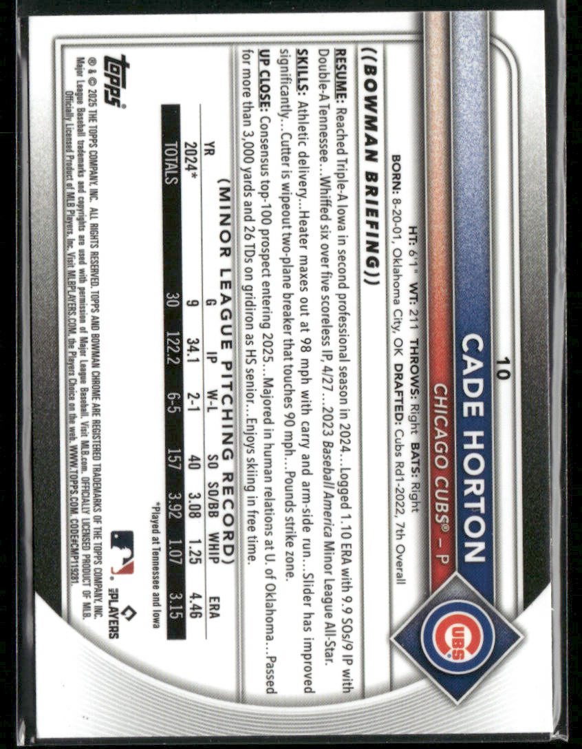 2025 Bowman Chrome Cade Horton #BCP-10 Red RC Rookie RC