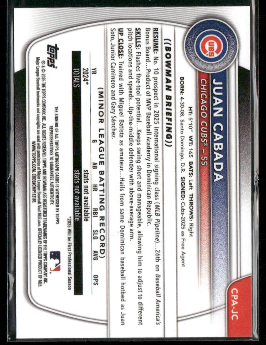2025 Bowman Chrome Juan Cabada #CPA-JC 1st Bowman Auto