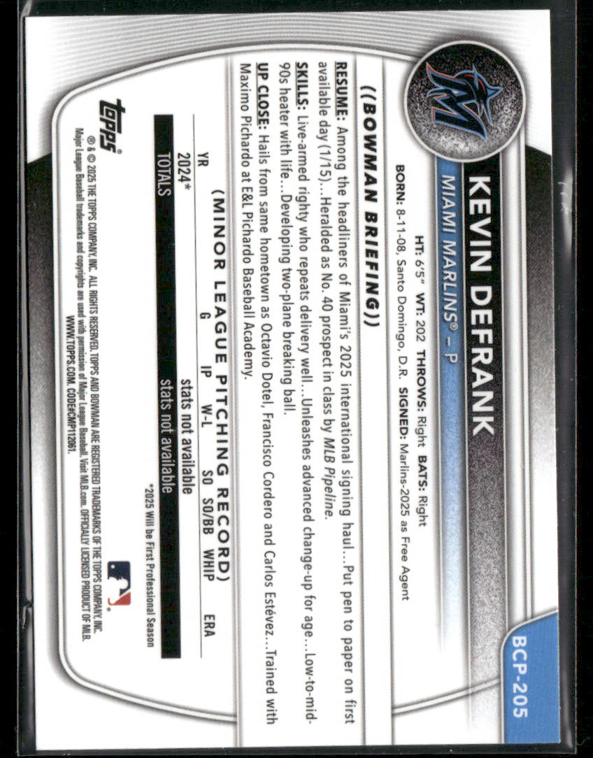 2025 Bowman Chrome Kevin Defrank #BCP-205 Fuchsia Geometric 1st Bowman 260/299