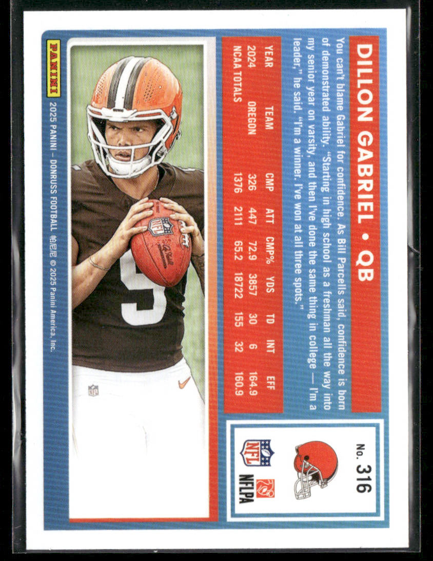 2025 Panini Donruss Dillon Gabriel #316 Press Proof Silver 130/199