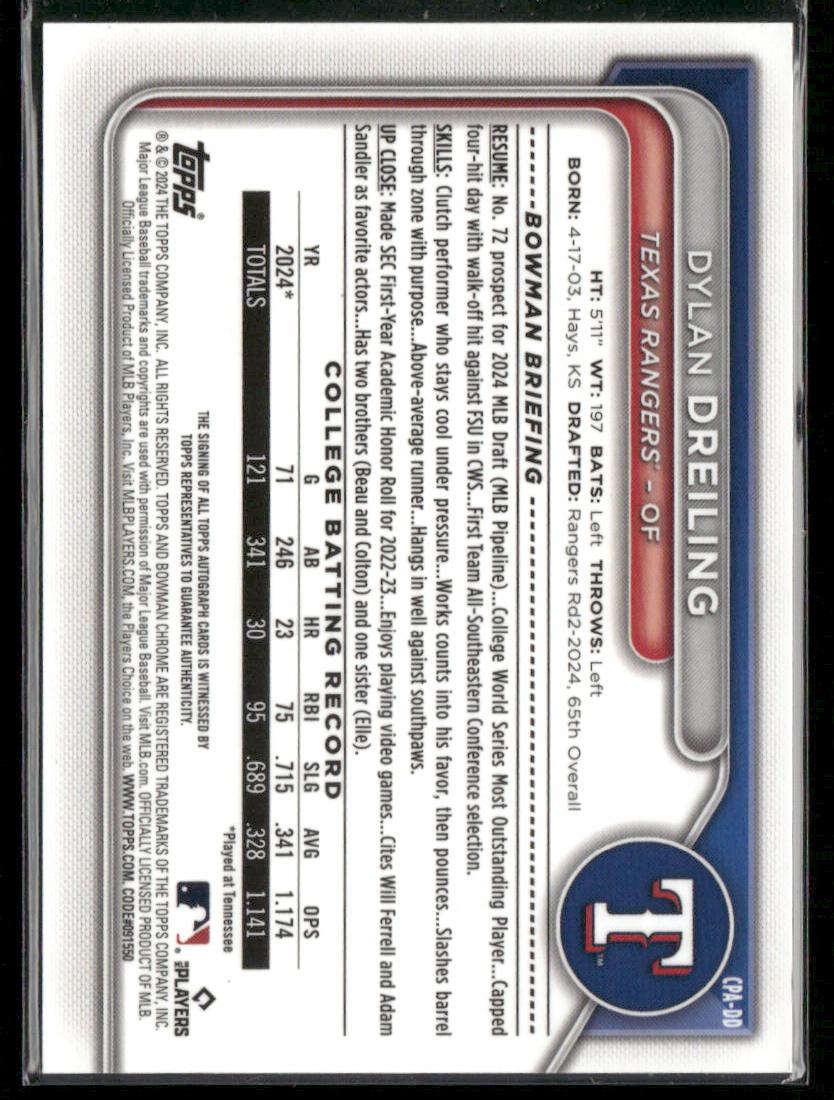 2024 Bowman Draft Sapphire Dylan Dreiling #CPA-DD 1st Bowman Auto 172/199