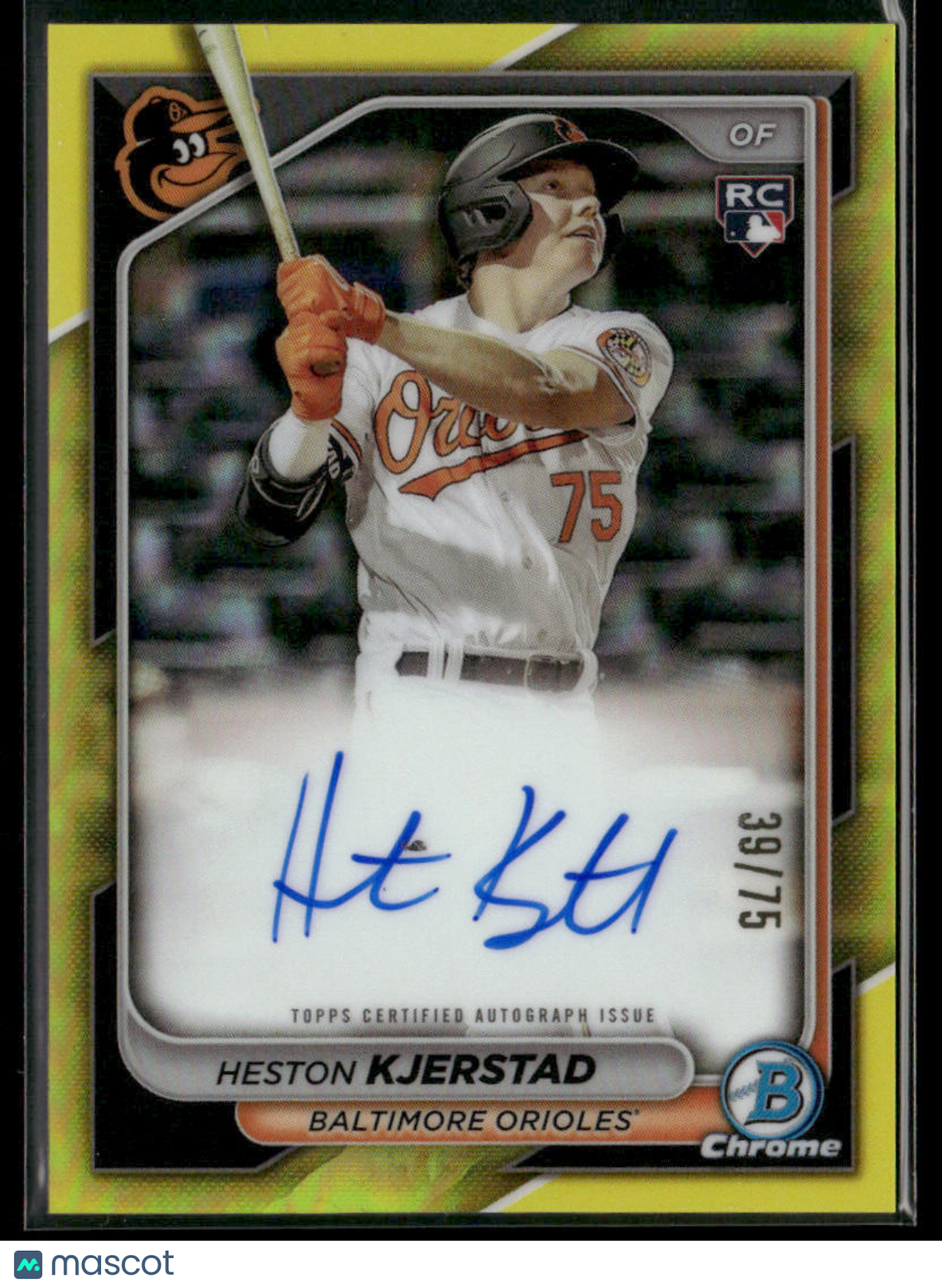 2024 Bowman Chrome Heston Kjerstad #CPA-HK Yellow Refractor RC Rookie Auto 39/75