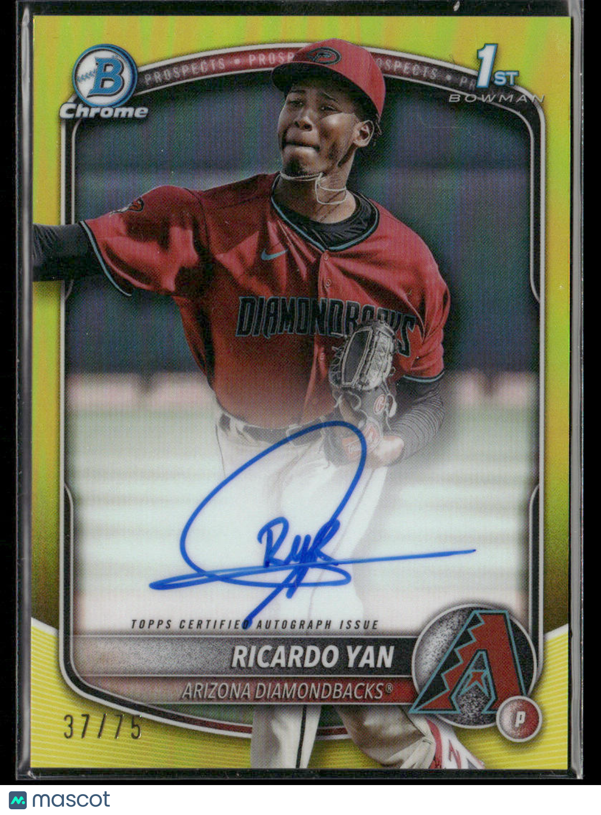 2025 Bowman Ricardo Yan #CPA-RY Yellow Refractor Chrome 1st Bowman Auto 37/75