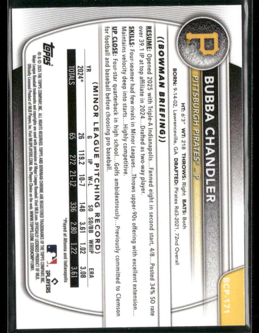 2025 Bowman Chrome Bubba Chandler #BCP-171 Green Wave Refractor 49/99