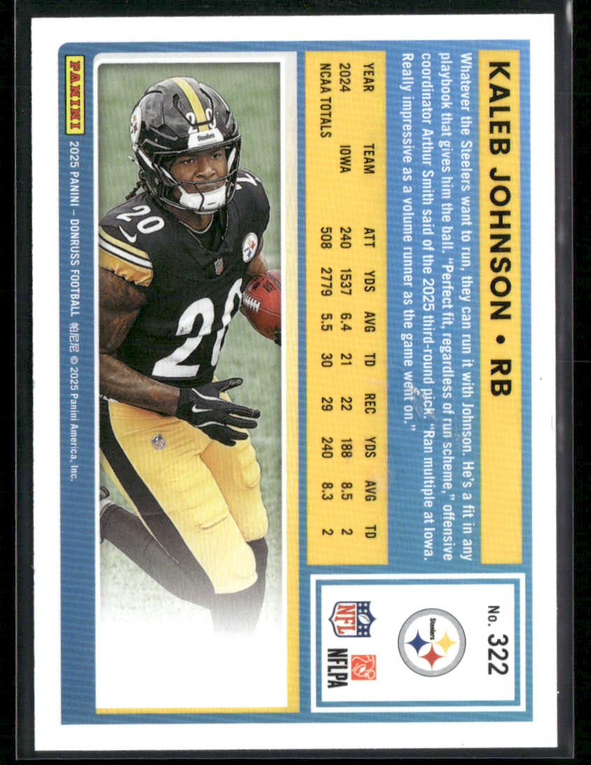 2025 Panini Donruss Kaleb Johnson #322 No Name Variation SP Rated Rookie