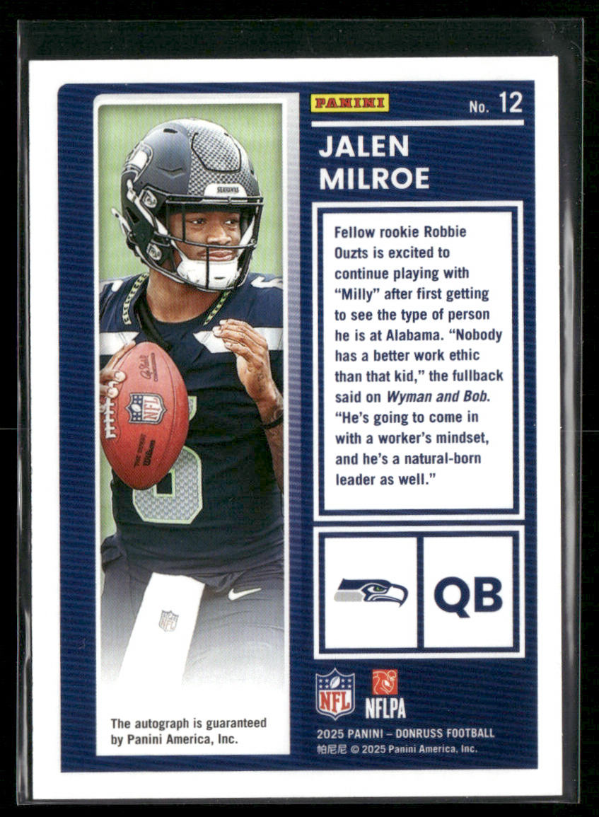 2025 Panini Donruss Jalen Milroe #12 The Rookies Auto 240/299