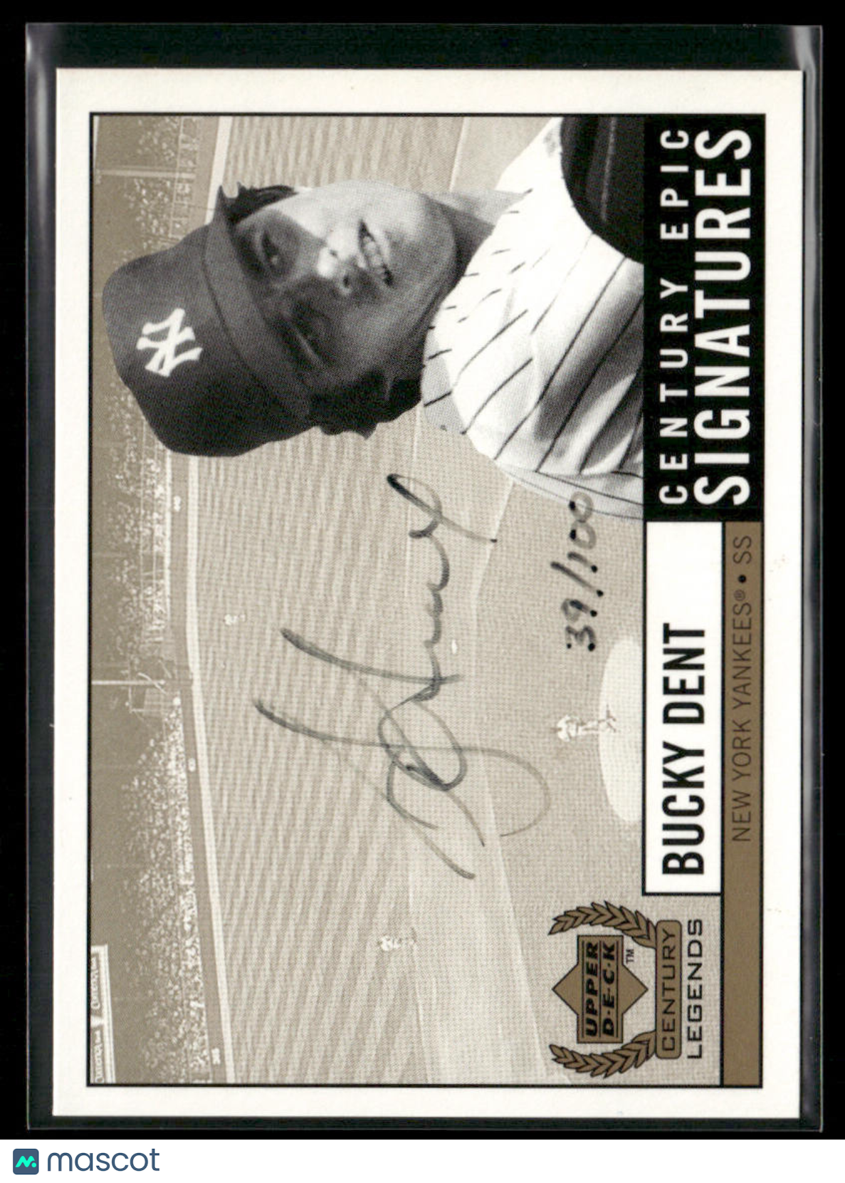 1999 Upper Deck Century Legends Bucky Dent Century Epic Signatures Auto 39/100