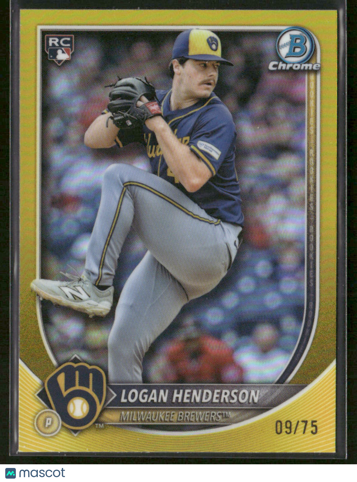 2025 Bowman Chrome Logan Henderson #92 Yellow Refractor RC Rookie 09/75