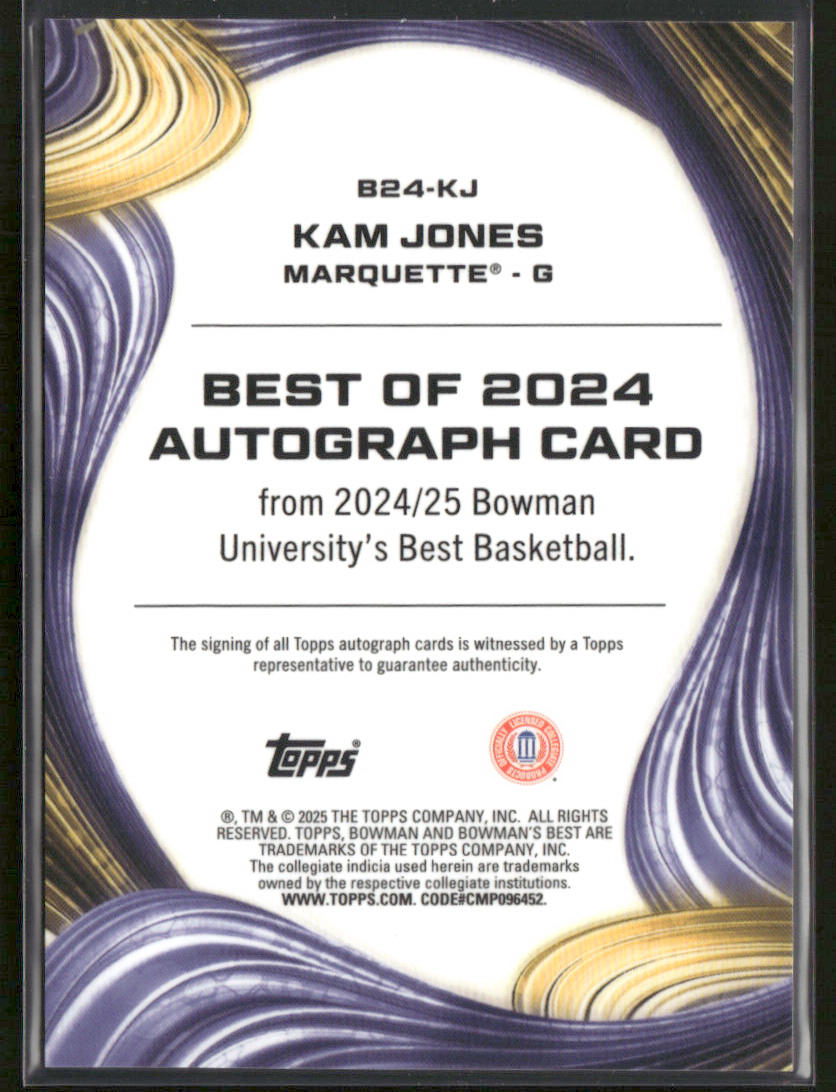 2024-25 Bowman University Best Kam Jones #B24-KJ Gold Refractor Auto 19/50