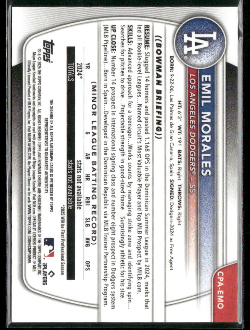 2025 Bowman Chrome Emil Morales #CPA-EMO Purple Refractor Auto 174/250