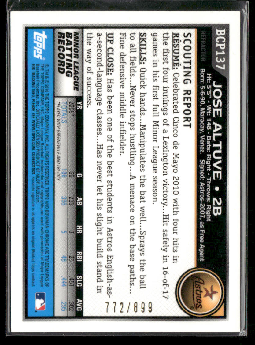 2010 Bowman Chrome Jose Altuve #BCP137 Purple Refractor 1st Bowman 772/899