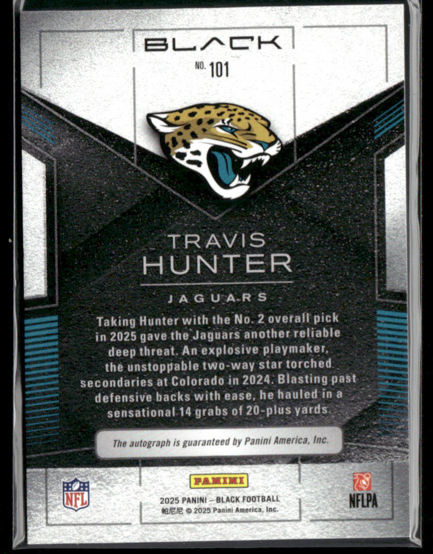 2025 Panini Black Football Travis Hunter #101 Sapphire RC Rookie Auto 26/50