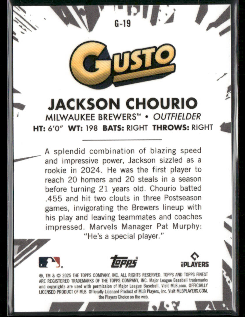 2025 Topps Finest Jackson Chourio #G-19 Gusto Insert SSP