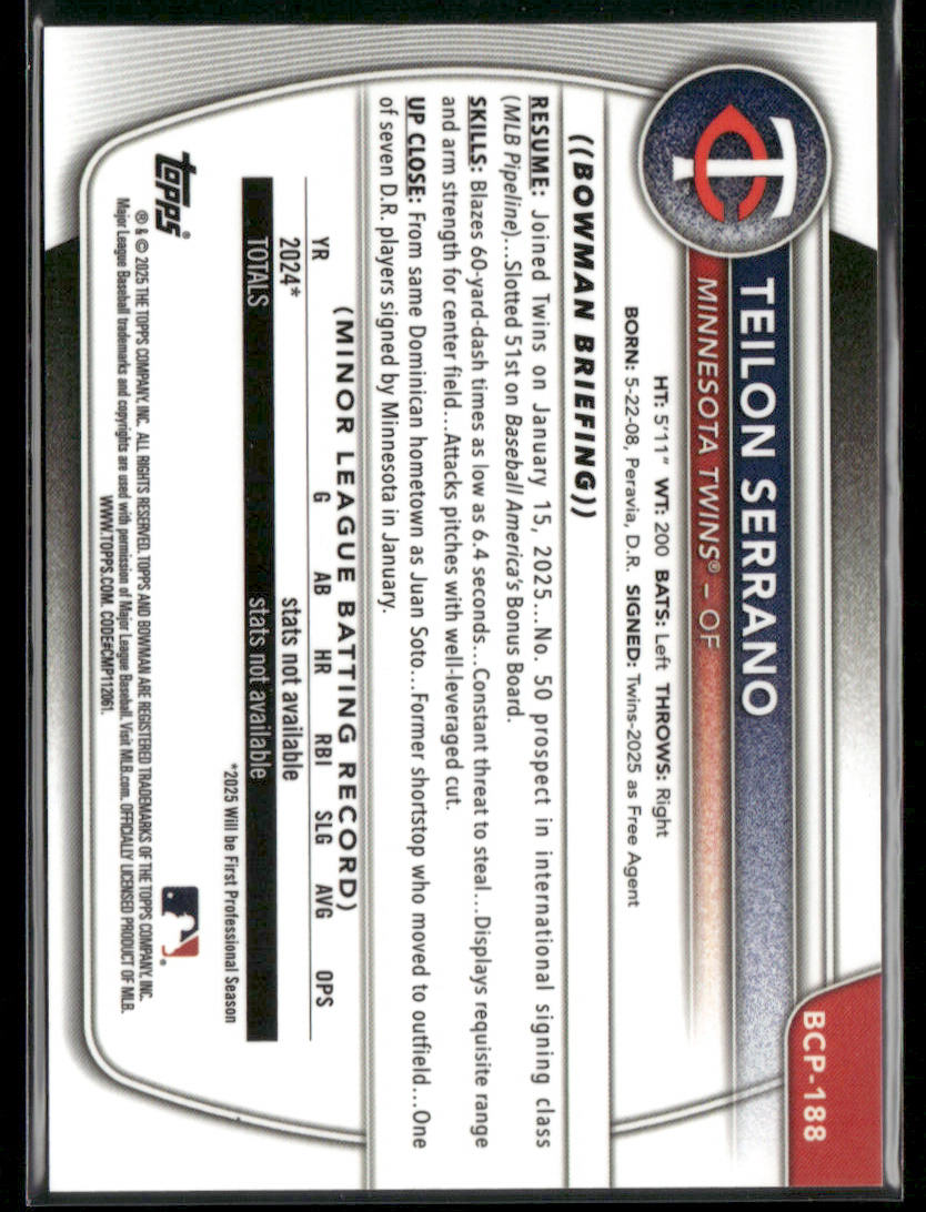 2025 Bowman Chrome Teilon Serrano #BCP-188 Orange Refractor 1st Bowman 19/25