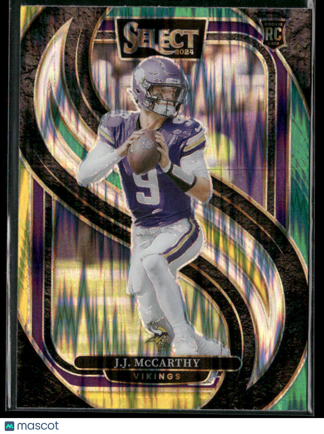 2024 Panini Select J.J. McCarthy #134 Green And Yellow Shock Prizm RC Rookie