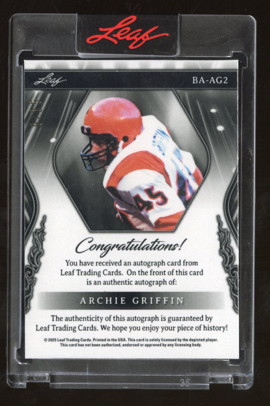 2025 Leaf Sports Heroes Archie Griffin #BA-AG2 Ice 9/35 Autograph