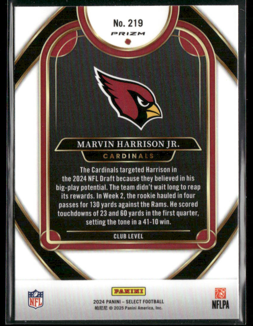 2024 Panini Select Marvin Harrison Jr. #219 Green Black Shock Prizm RC Rookie