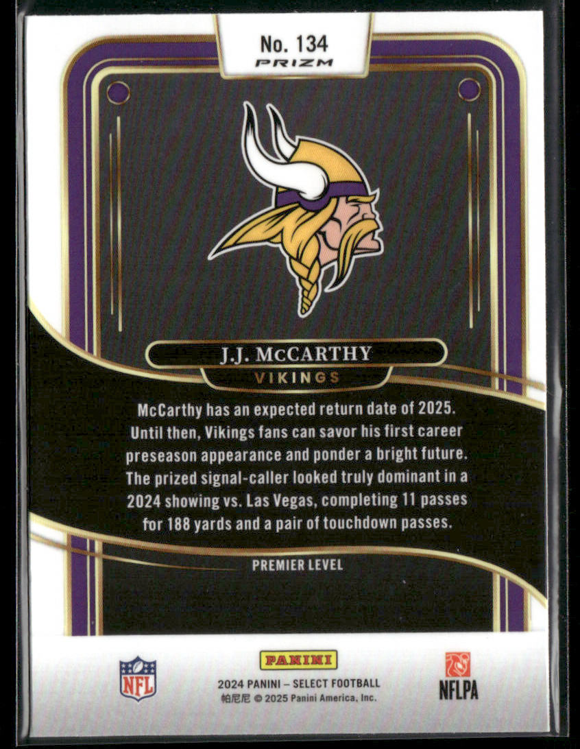 2024 Panini Select J.J. McCarthy #134 Green And Yellow Shock Prizm RC Rookie