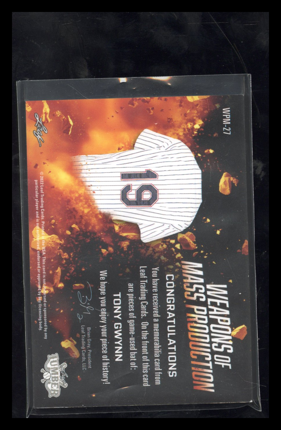 2022 Leaf Lumber Tony Gwynn #WMP-27 Weapon Of Mass Production Dual Bat Relic 2/5