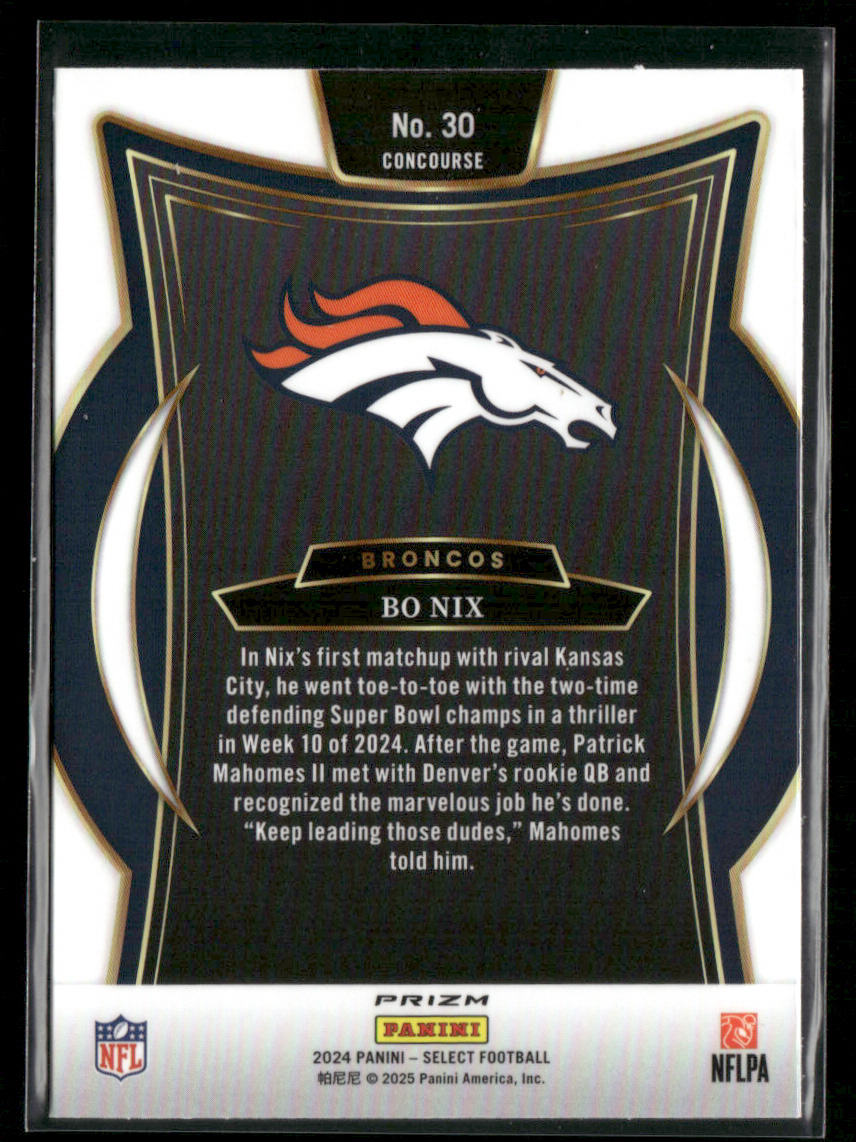2024 Panini Select Bo Nix #30 Black And Green Shock Prizm RC Rookie