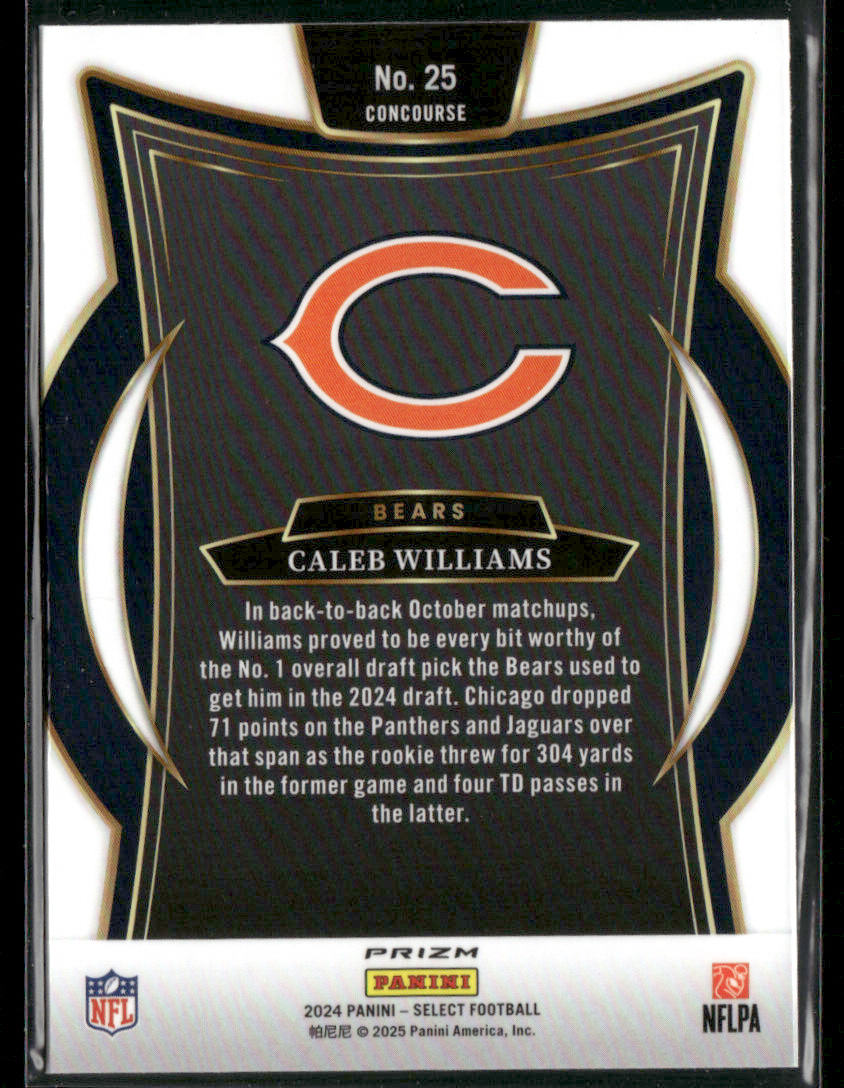 2024 Panini Select Caleb Williams #25 Green And Yellow Shock Prizm RC Rookie