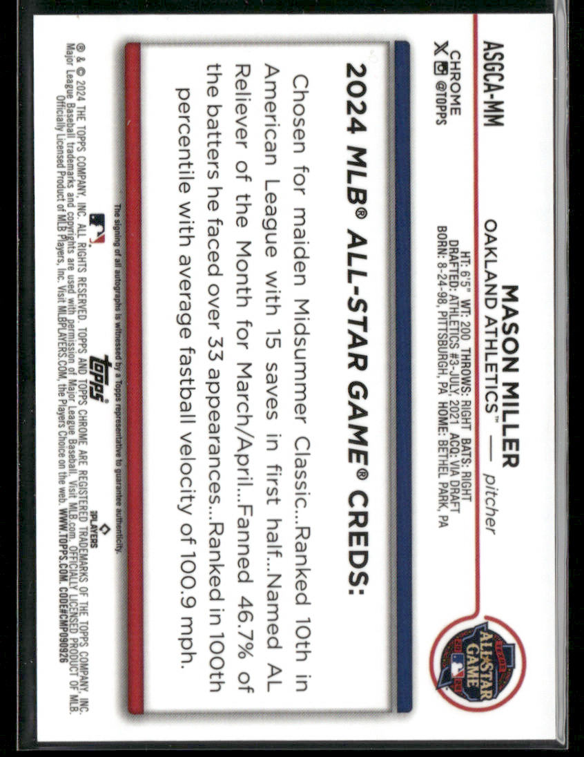 2024 Topps Chrome Update Mason Miller #ASGCA-MM Red All-Star 1/5 Autograph
