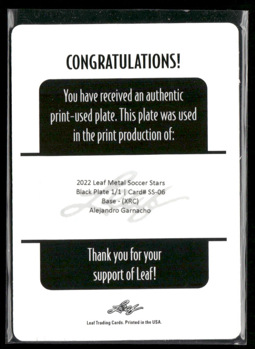 2022 Leaf Metal Soccer Stars Alejandro Garnacho Black 1/1 Printing Plate RC