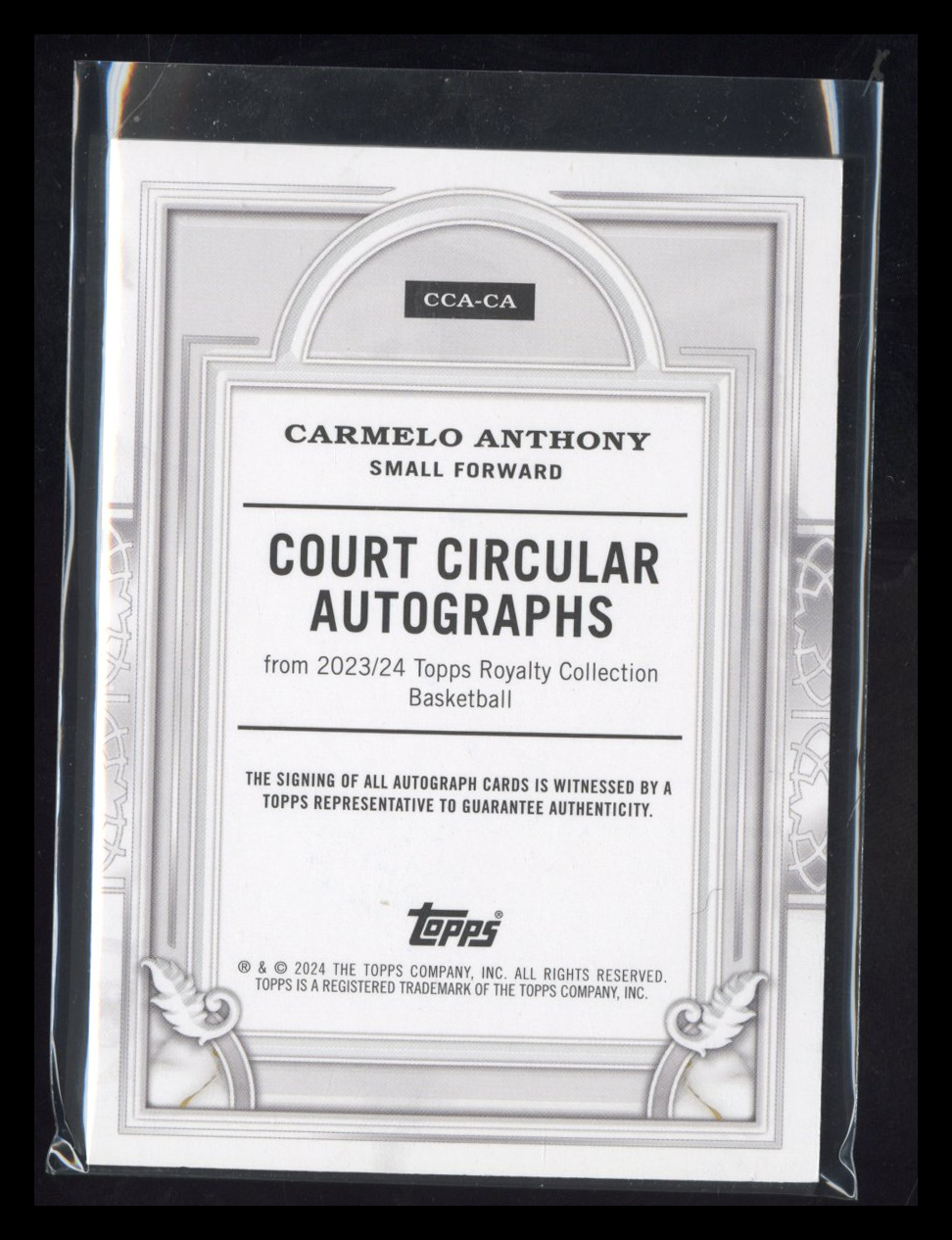 2023-24 Topps Royalty Collection Carmelo Anthony #CCA-CA /25 Court Circular Auto
