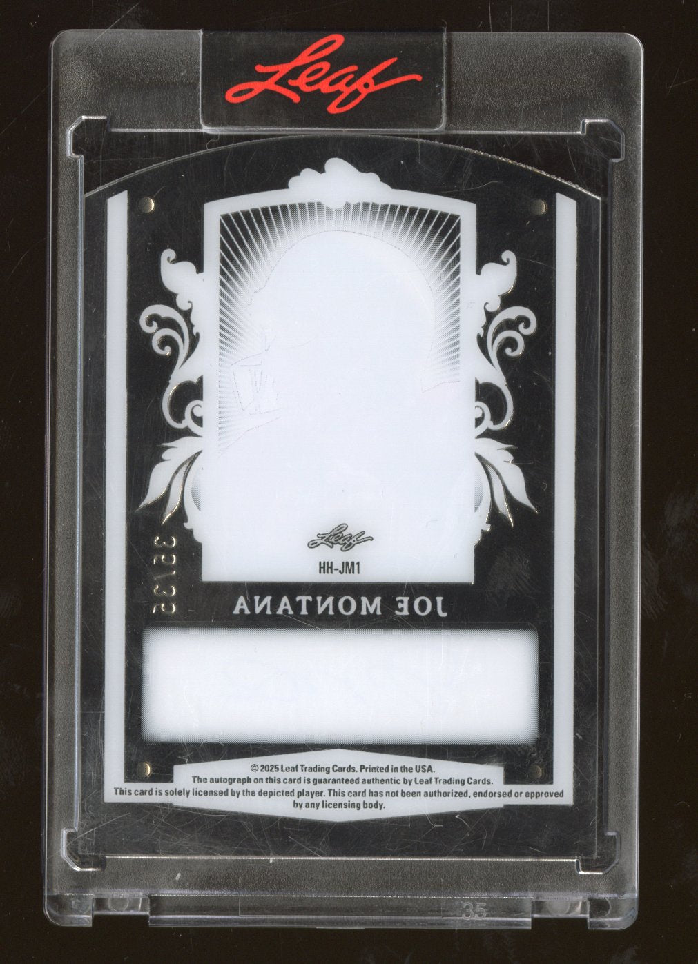 2025 Leaf Sports Heroes Joe Montana #SH-JM1 Acetate Hall Heroes Auto 35/35