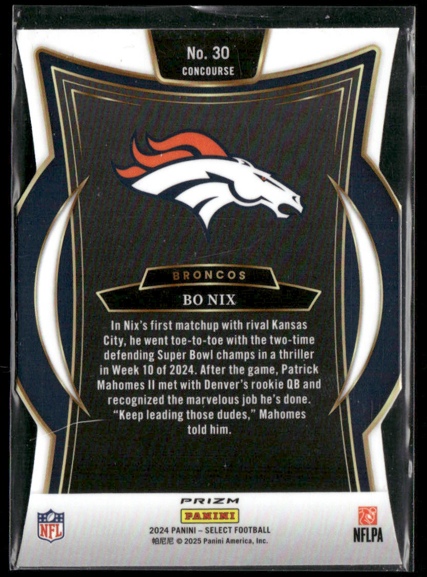 2024 Panini Select Bo Nix #30 Silver Prizm Die-Cut RC Rookie