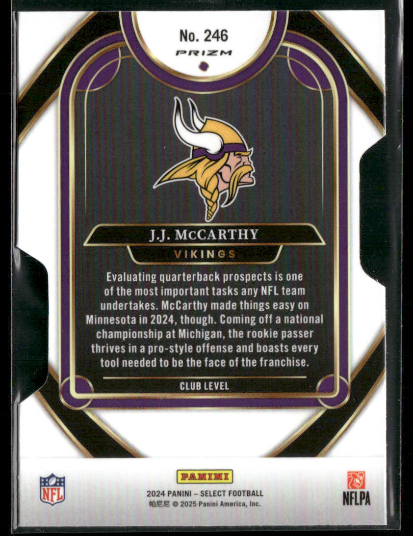 2024 Panini Select J.J. McCarthy #246 Silver Prizm Die-Cut RC Rookie