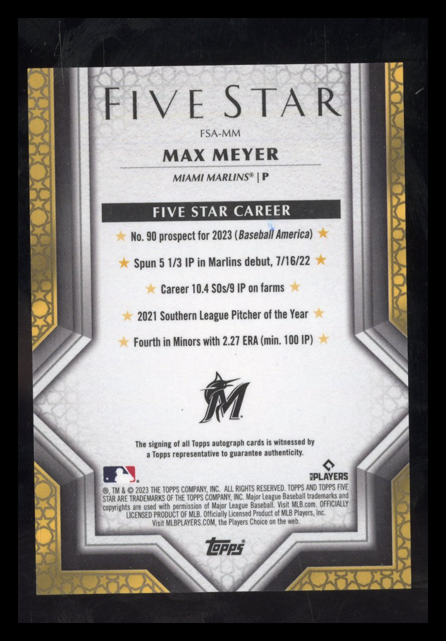 2023 Topps Five Star Max Meyer #FSA-MM RC Rookie Auto