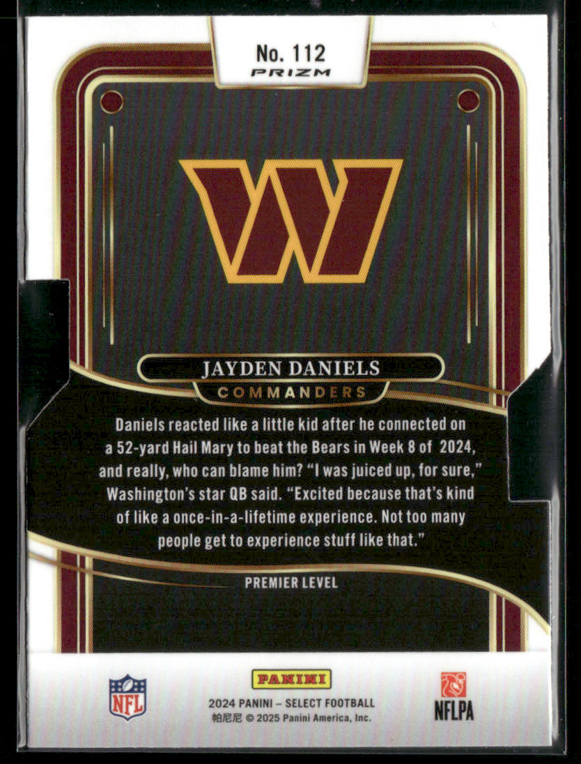 2024 Panini Select Jayden Daniels #112 Silver Prizm Die-Cut RC Rookie