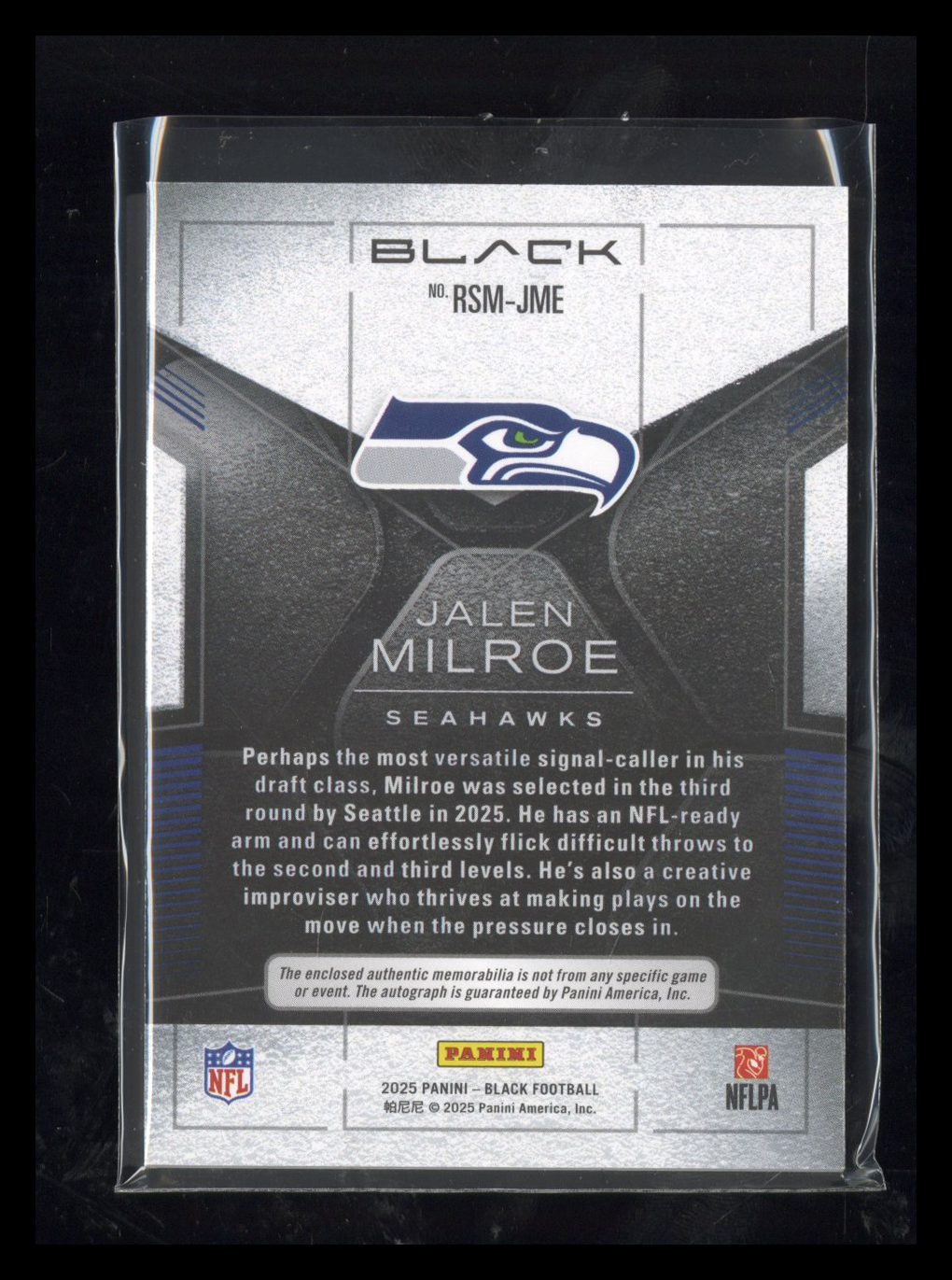 2025 Panini Black Jalen Milroe #RSM-JME Dual Patch RC Rookie Auto Citrine 45/50