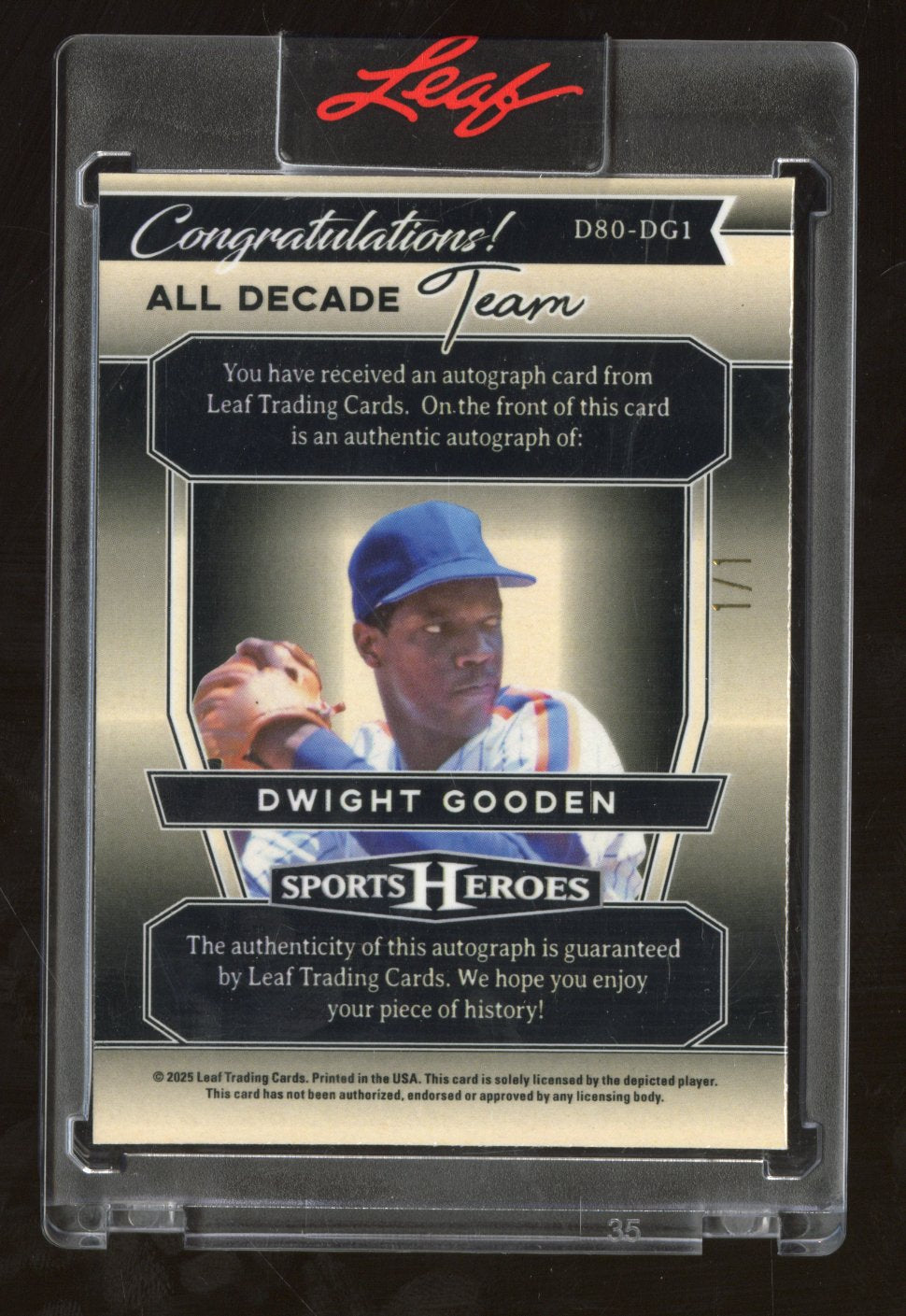 2025 Leaf Sports Heroes Dwight Gooden #D80-DG1 Red Auto All Decade Team 1 of 1