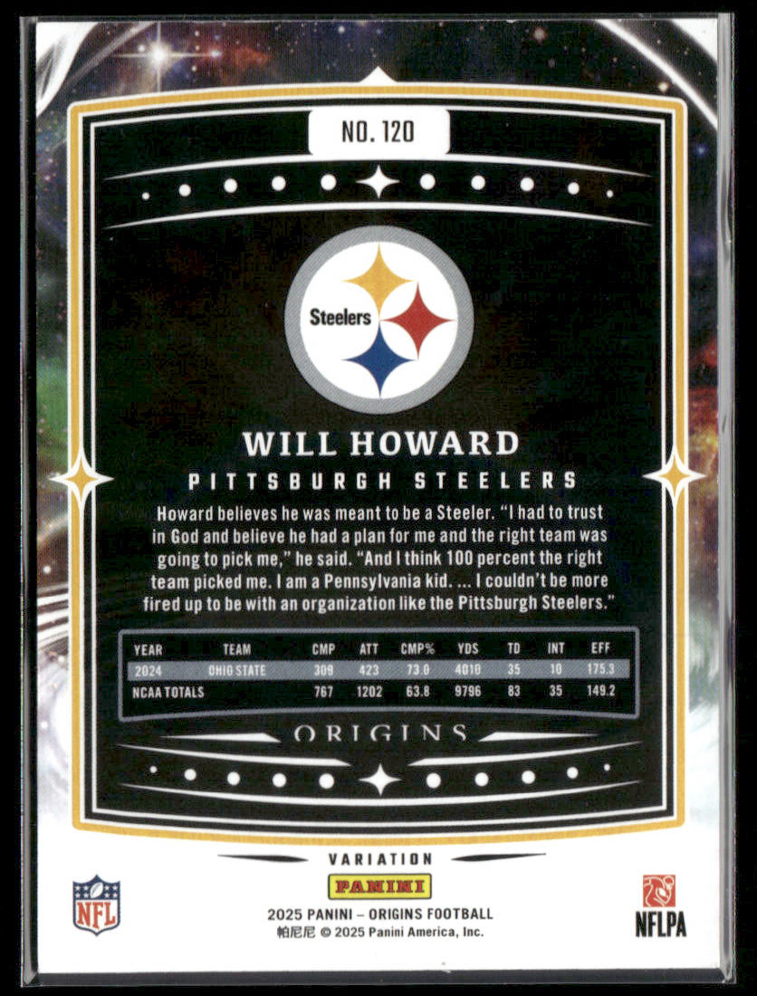 2025 Panini Origins Football Will Howard #120 Variation RC Rookie