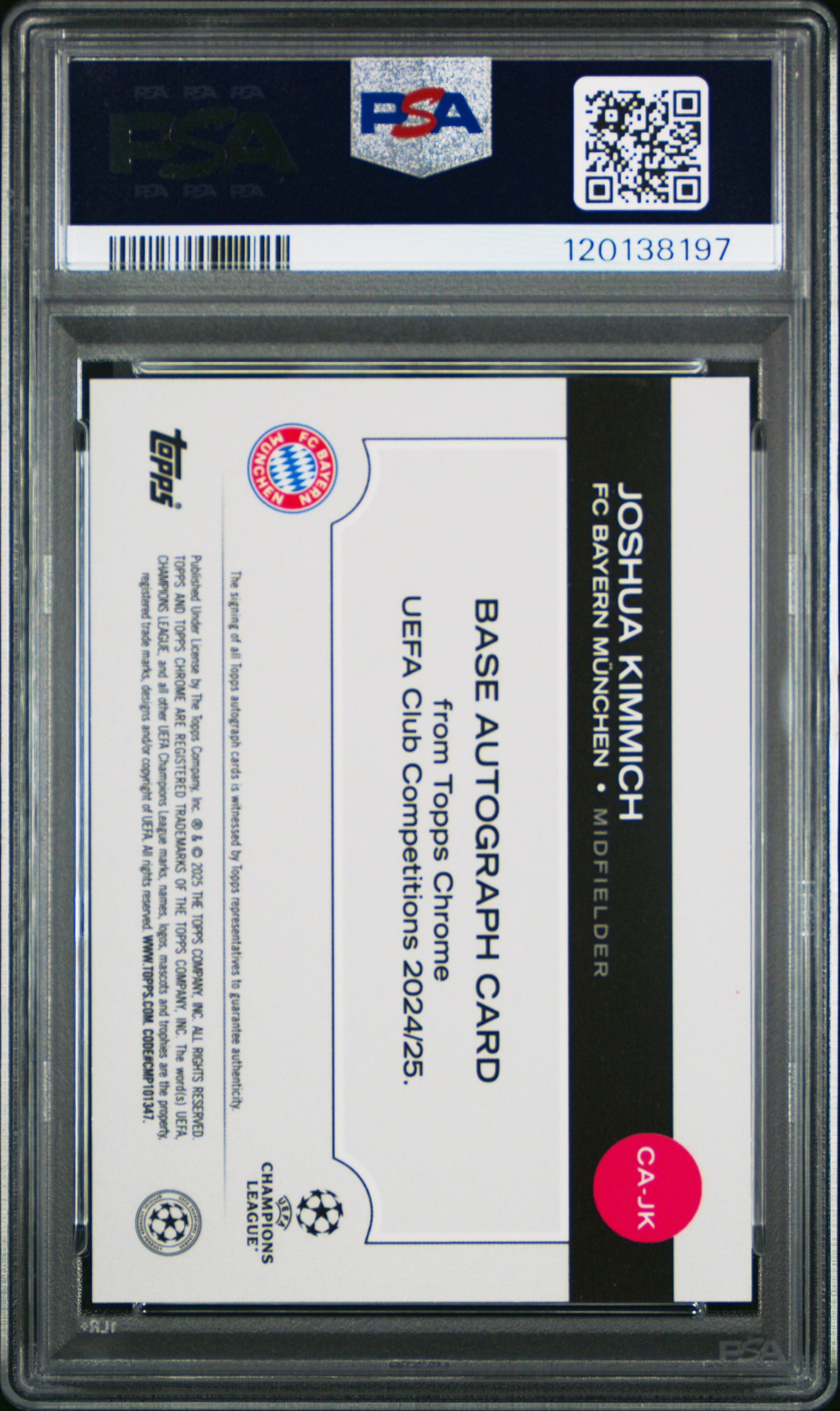 2024-25 Topps Chrome UEFA Joshua Kimmich #CA-JK Orange Geometric /25 Auto PSA 9