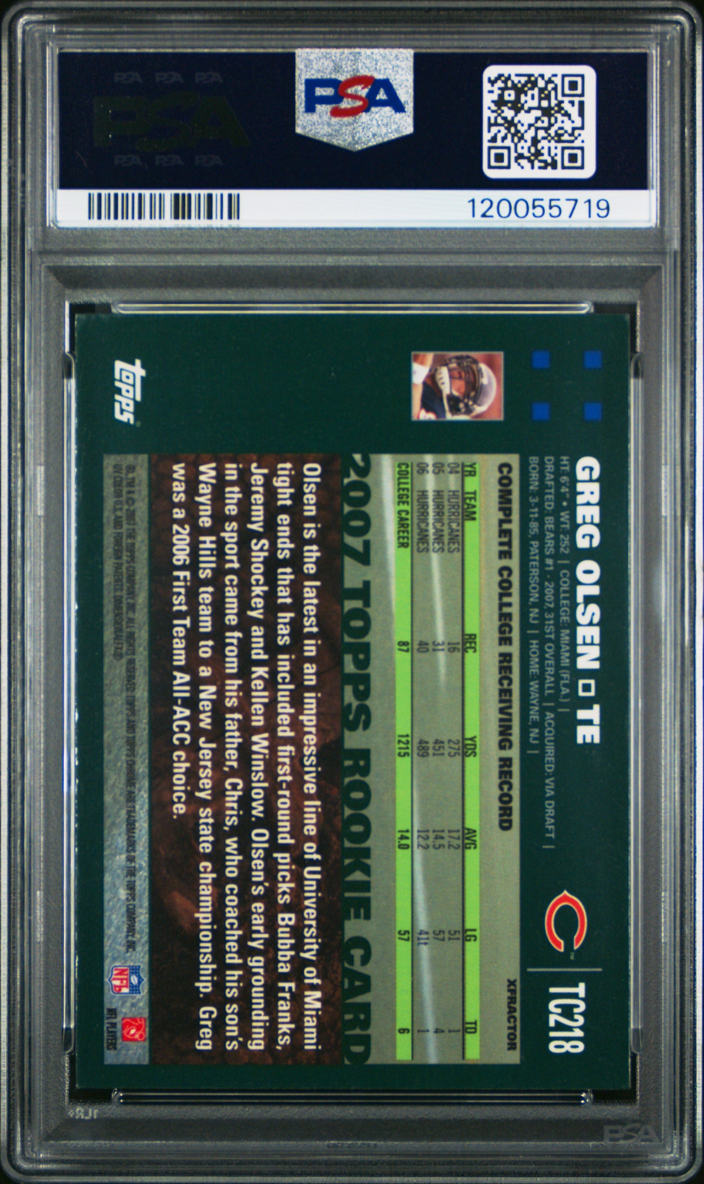 2007 Topps Chrome Greg Olsen #TC218 X-Fractor RC Rookie PSA 10