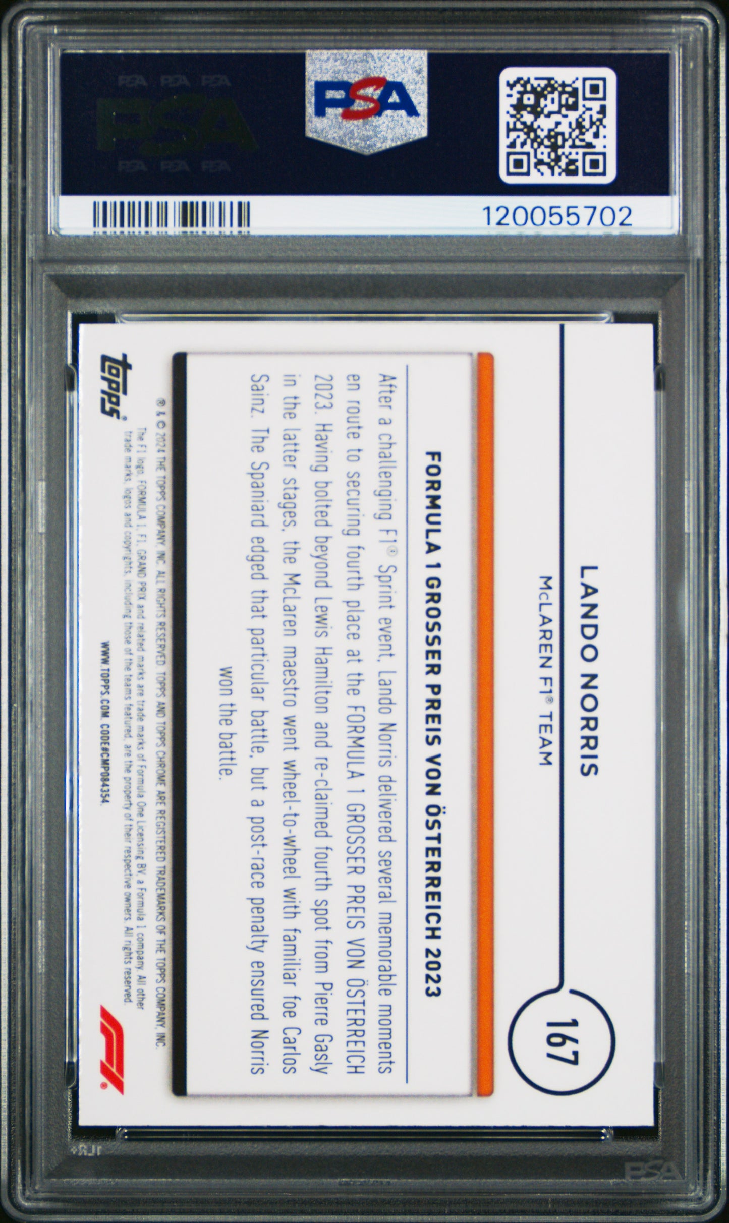 2024 Topps Chrome Formula 1 Lando Norris #167 Gold Checker Flag 31/50 PSA 10