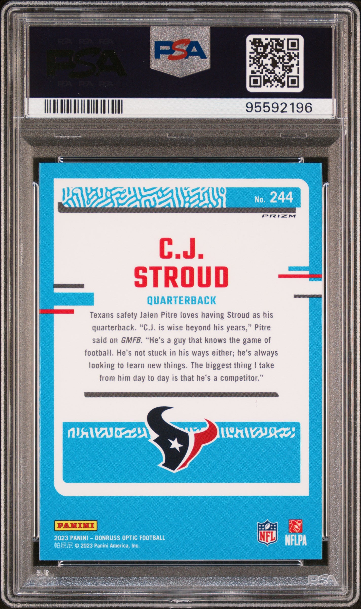 2023 Panini Donruss Optic CJ Stroud #244 Blue Hyper Rated Rookie PSA 10