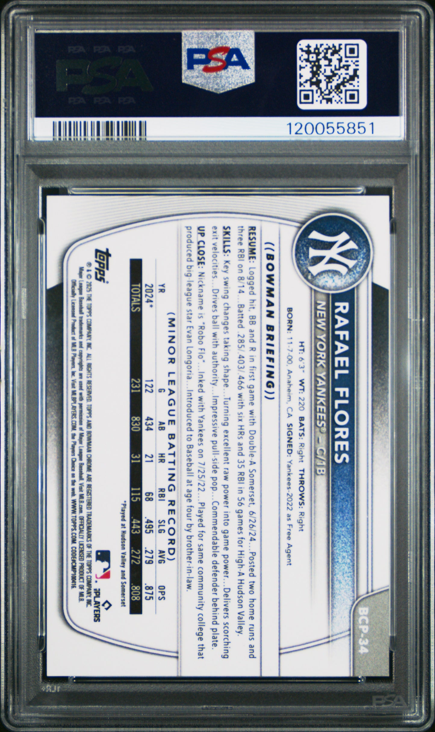 2025 Bowman Rafael Flores #BCP-34 Sunflower Seeds SSP 1st Bowman PSA 10